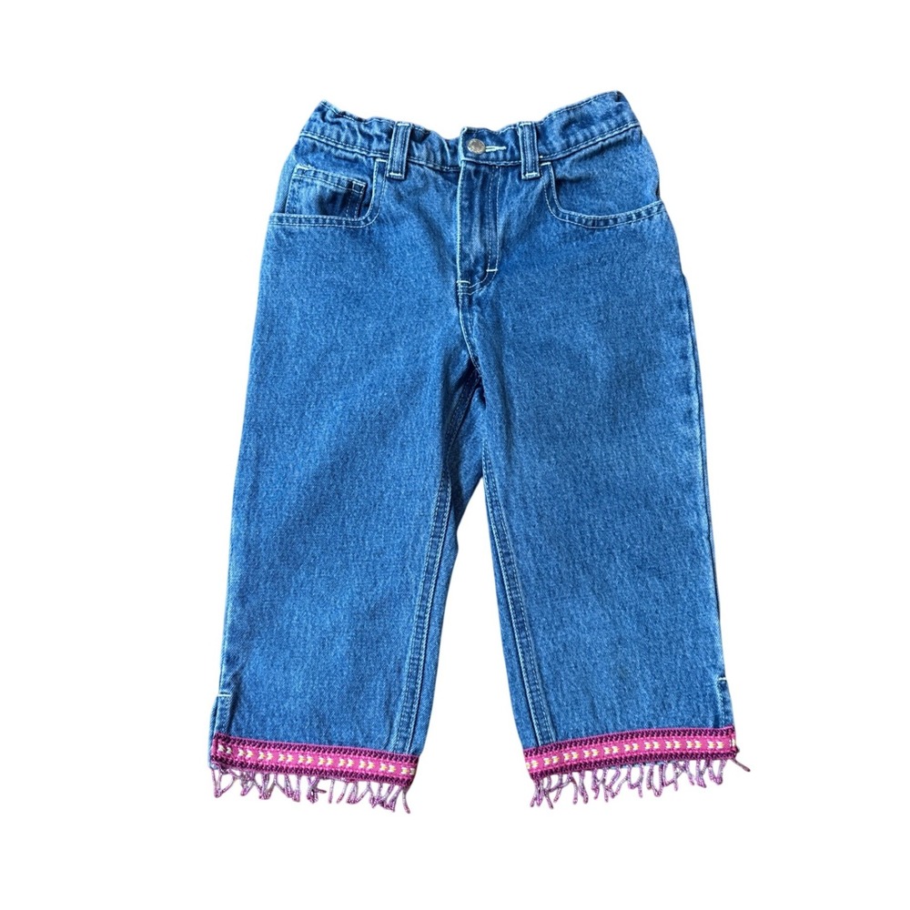 Jordache Denim Capris Kids Blue Boho Beaded Fringe Vintage SIZE 6
